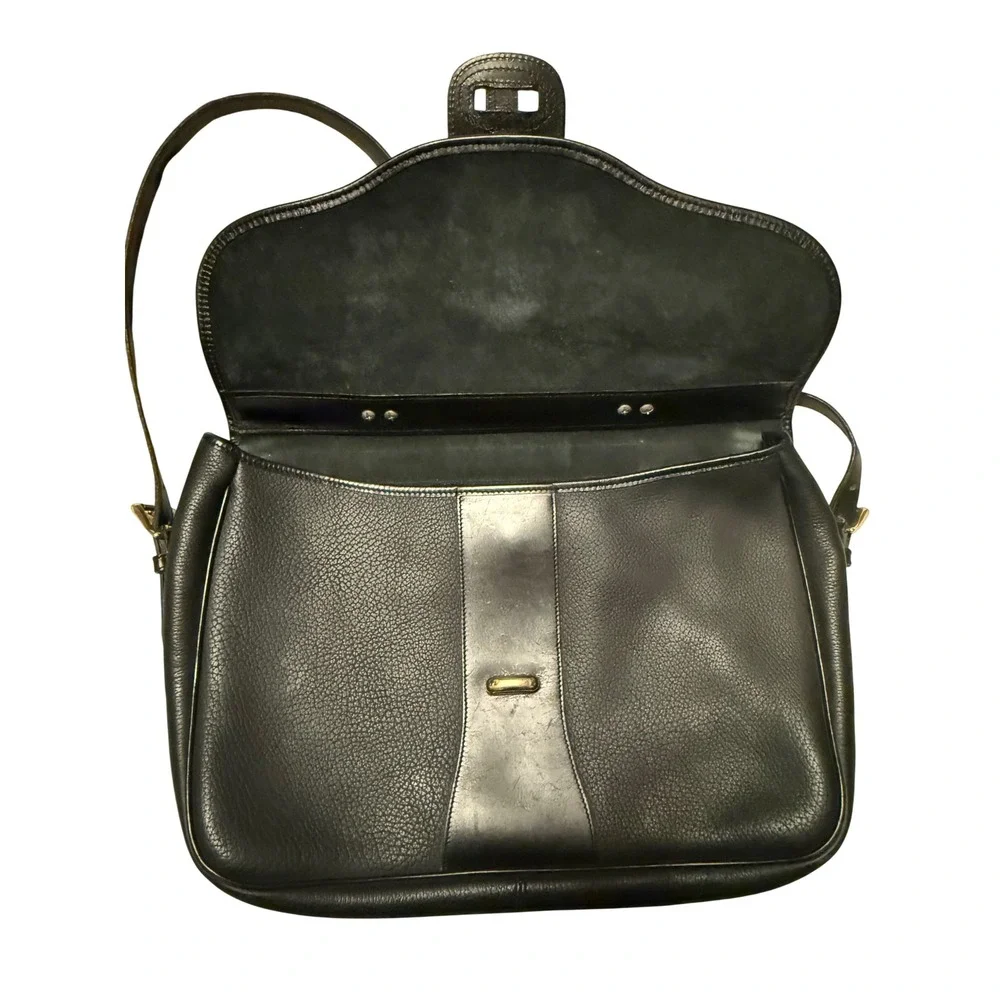 Dooney‎ & Bourke All Weather Leather Briefcase Messenger Bag Black Vintage Brass